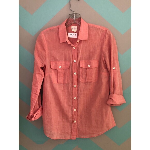 J.Crew Button Up Shirt size XS Women Roll Tab Convertible Sleeves Red Coral 308 - Picture 2 of 8